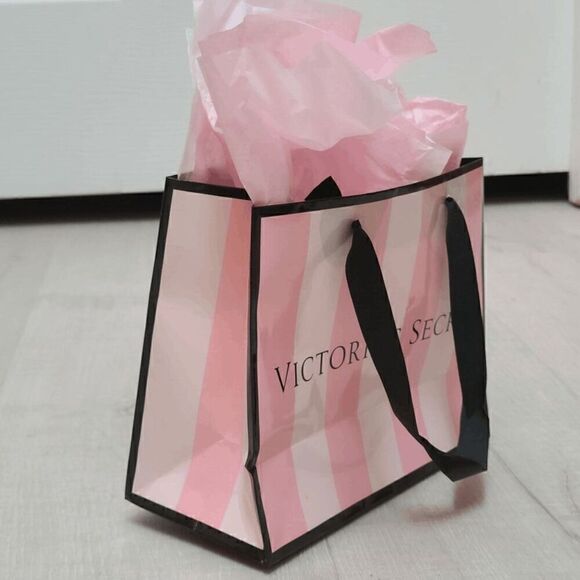 💗 VICTORIA'S SECRET Empty Paper Pink Shopping Gift Bag Cloth Handles w/Tissues - Picture 8 of 9
